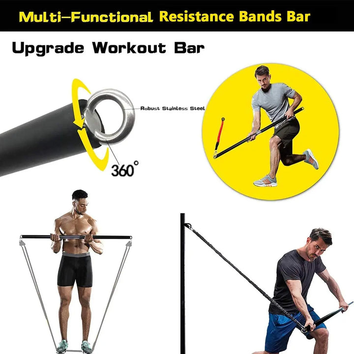 Workout Bar Fitness Resistance Bands Set